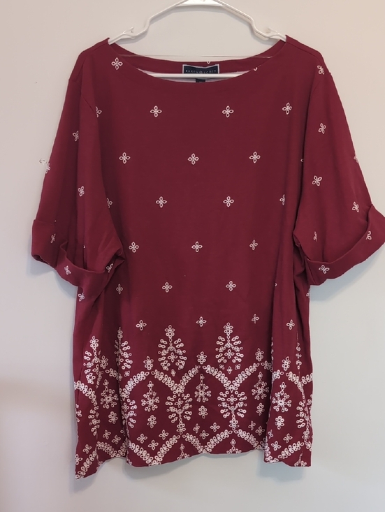 Karen Scott Tops - Karen Scott Red Cuff Sleeve Patterned Blouse Size 3x
